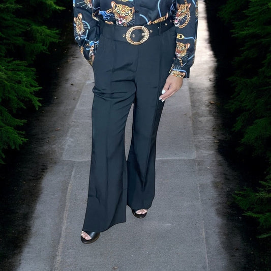 High Waist Wide Leg Pants With Hard Belt