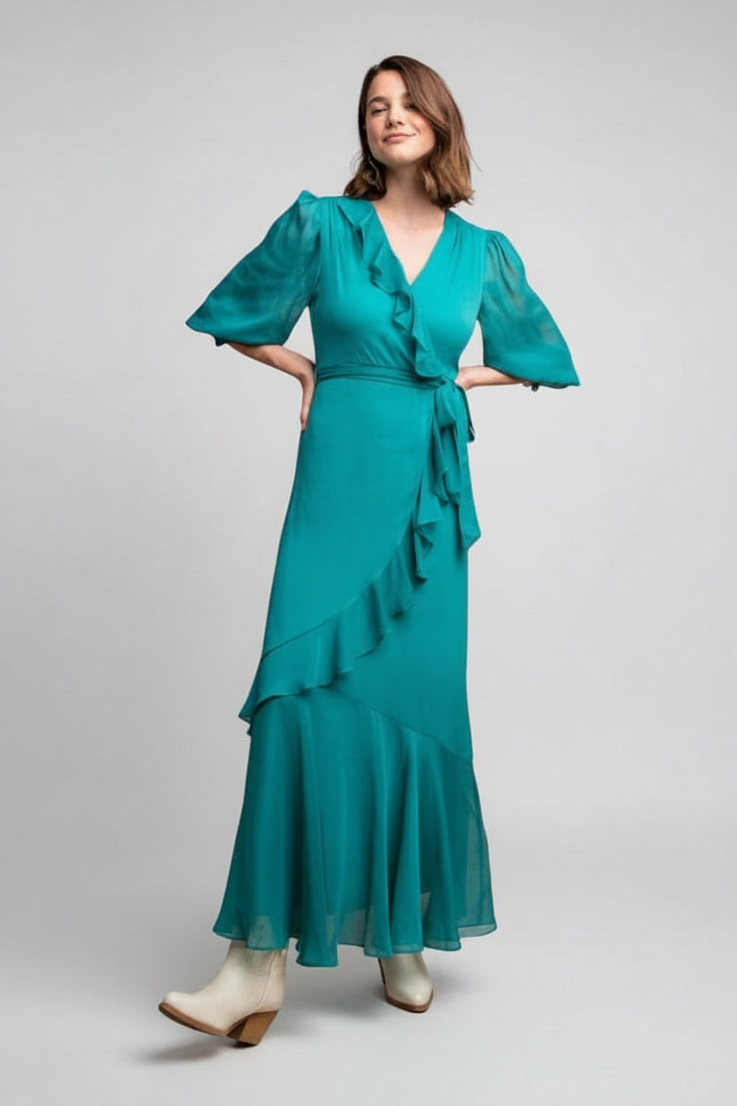 Faux-wrap maxi dress with tie waist