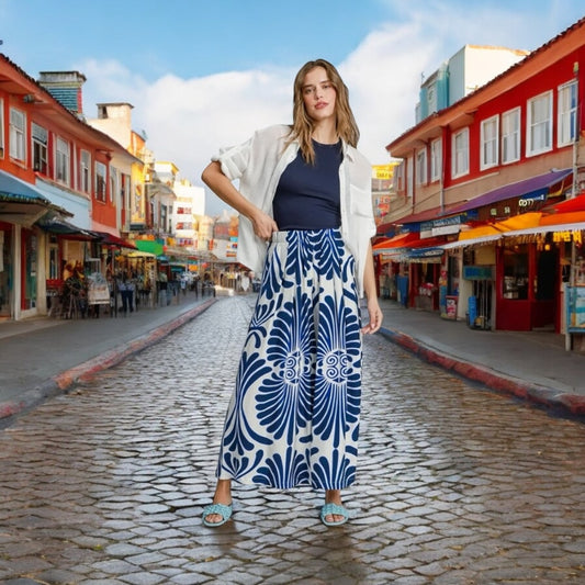 Wide Leg Printed Skirt Pants