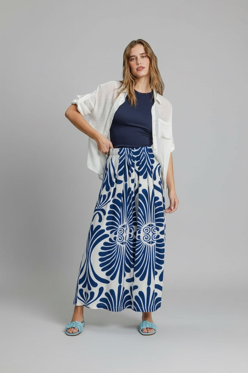 CALYPSO PALAZZO WIDE LEG PRINTED PANTS