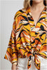 Wide sleeve abstract print blouse