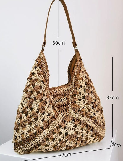 Brown & Cream Raffia Knit Shoulder Bag