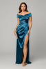 Teal satin maxi dress with mermaid silhouette