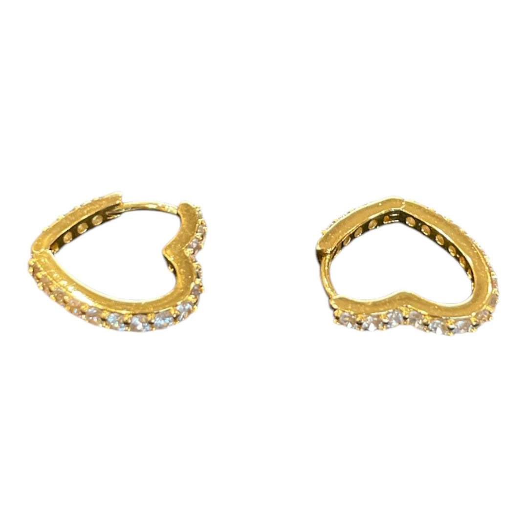 Gold Dipped Cz Heart Hinge Hoop Earrings