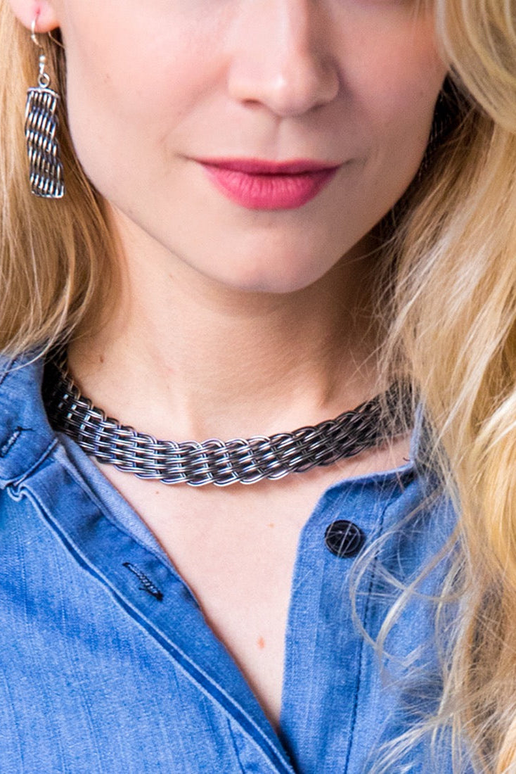 Choker Necklace handcrafted using traditional basketweaving techniques.