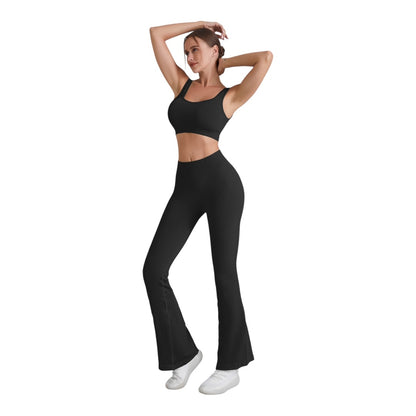 2PC Square Neck Sports Bra and Flare Legging Set