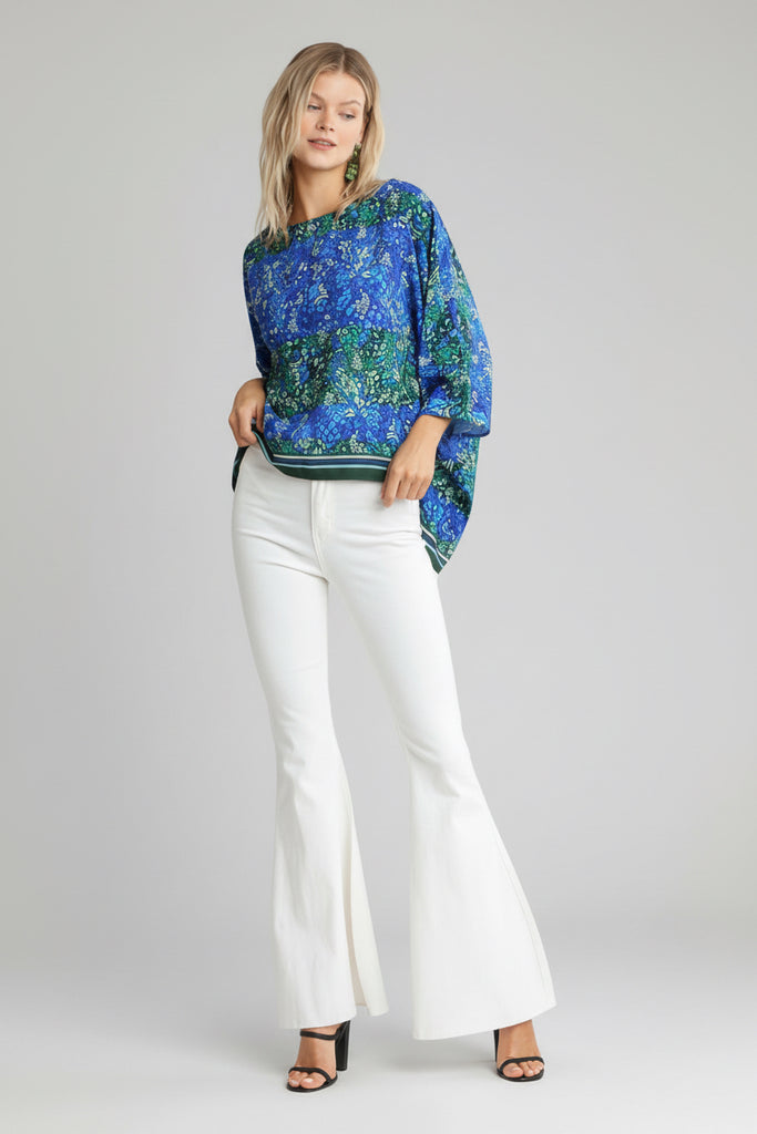 Wild botanica print kimono boat neck top