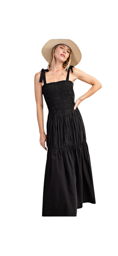 Smocked Maxi Dress with Shoulder Tie