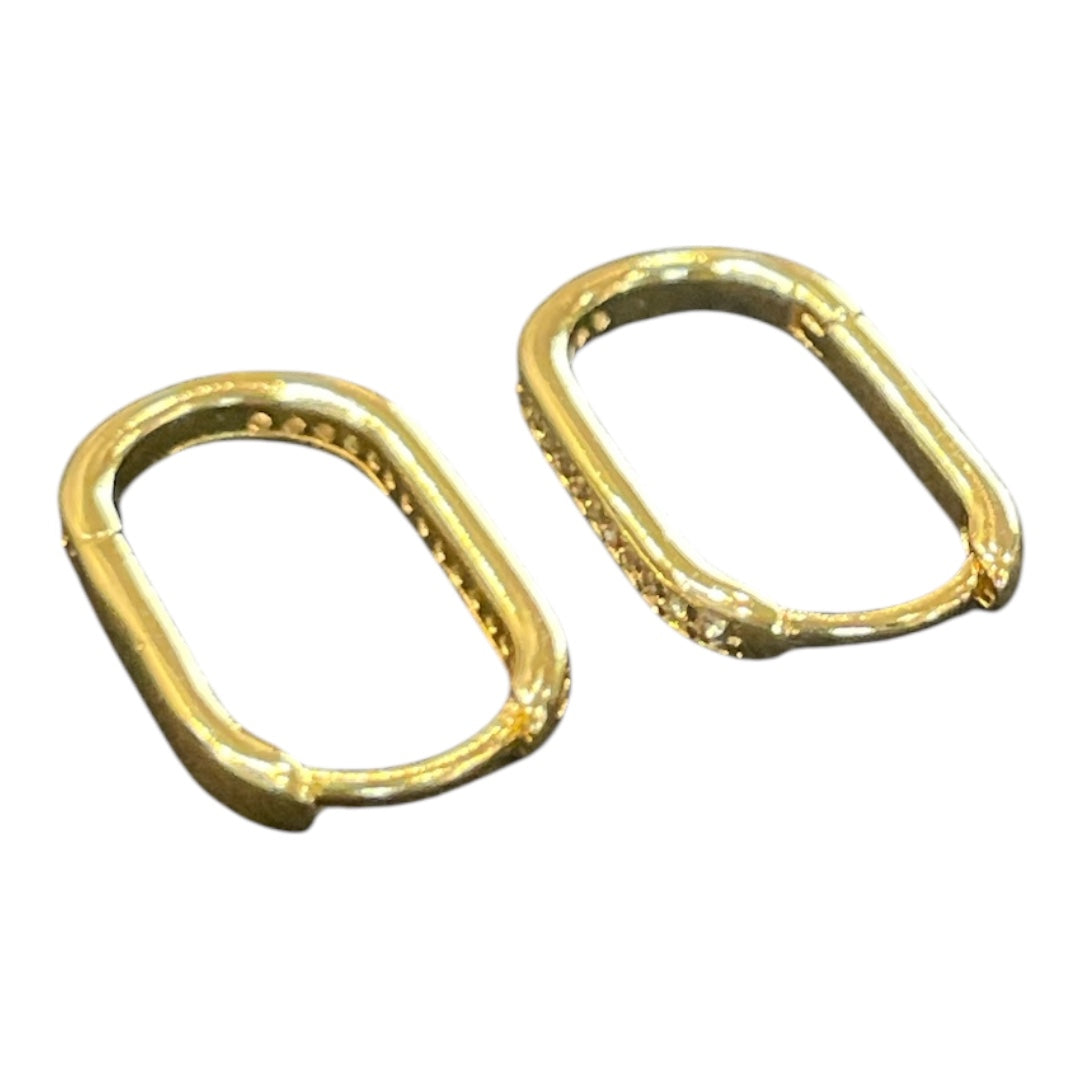 Gold Dipped Cz Pave Edge Oval Hoop Earrings