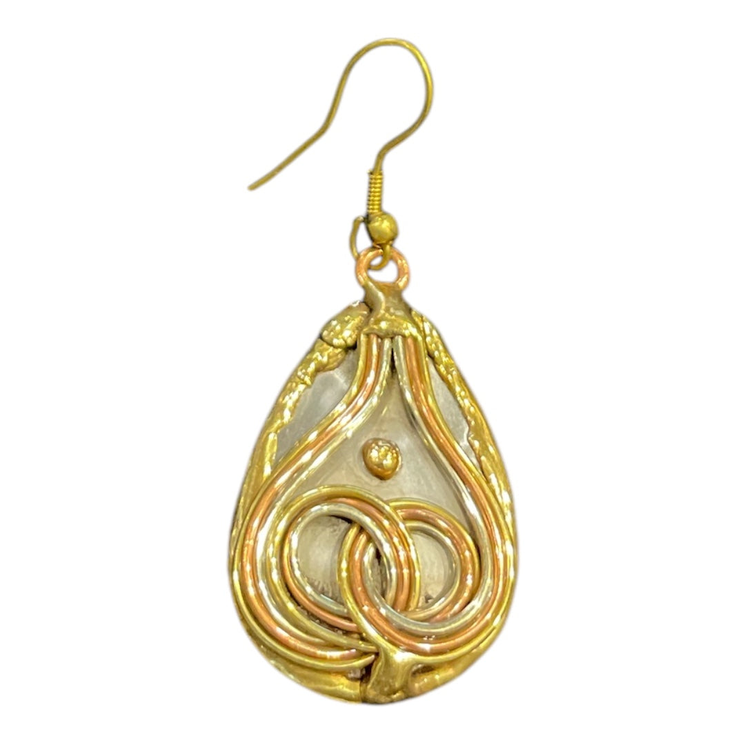 Mixed Metal Tear Drop Swirl Earrings