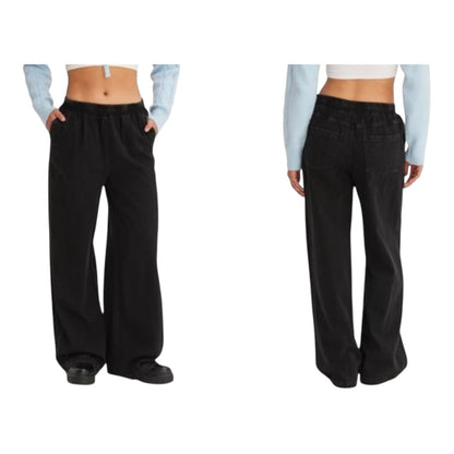 Black Elastic Waist wide Leg Pants