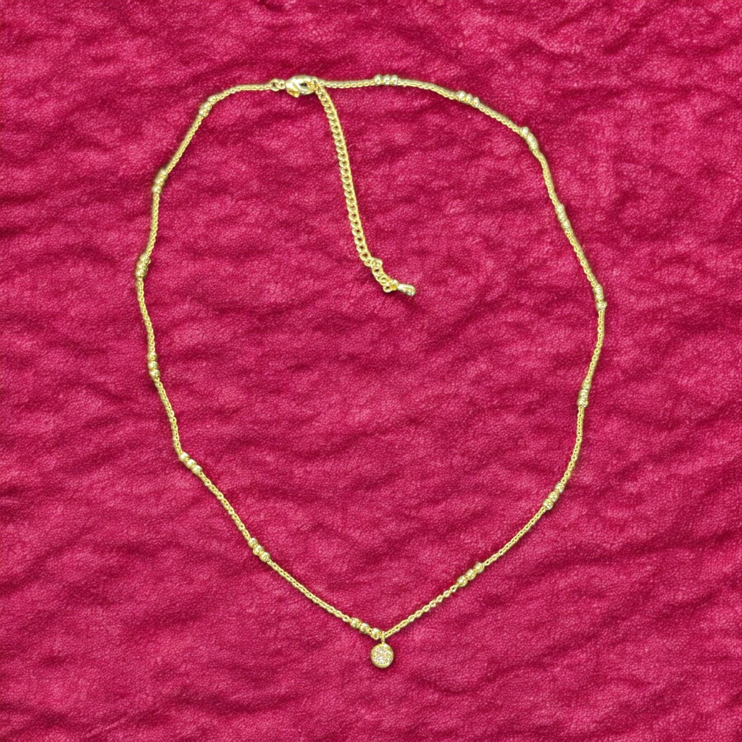 Gold Mini Pave Coin Pendant Chain Necklace