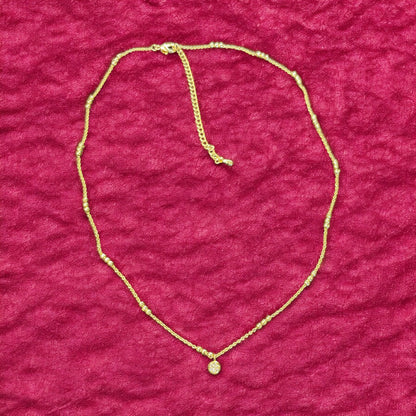 Gold Mini Pave Coin Pendant Chain Necklace