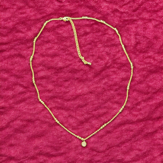 Gold Mini Pave Coin Pendant Chain Necklace