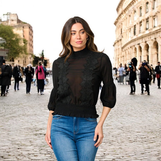 TURTLE NECK DETAILED 3/4 SLEEVE TOP