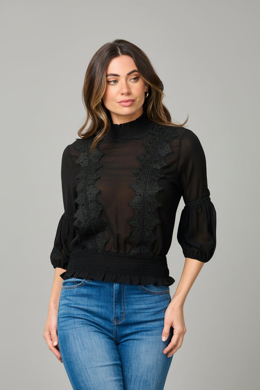 THE LACE COUTURE COLLECTION TURTLE NECK DETAILED TOP