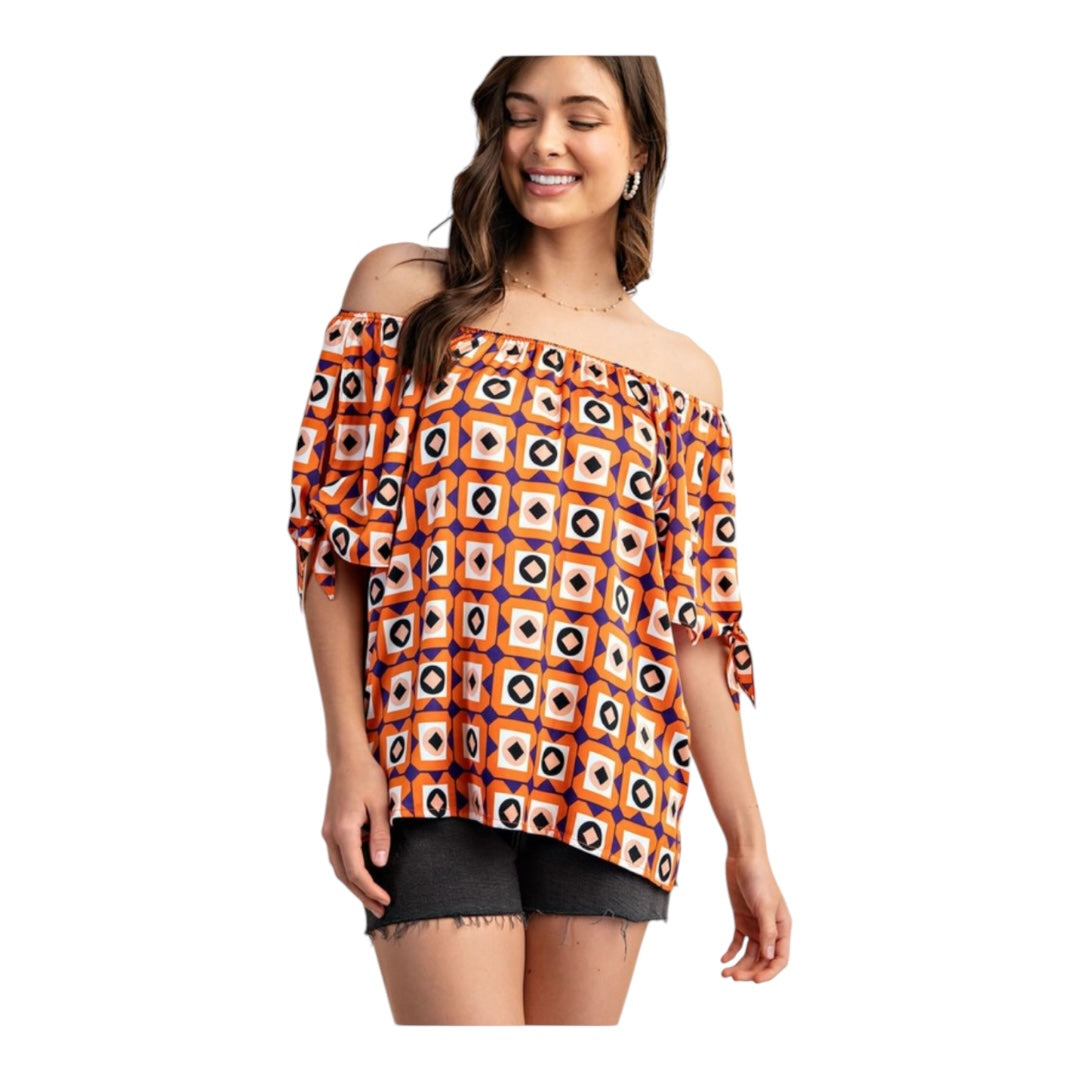Geometric Print Off The Shoulder Top