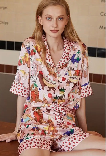 Strawberry Trim Pink Two Piece Pajama Set