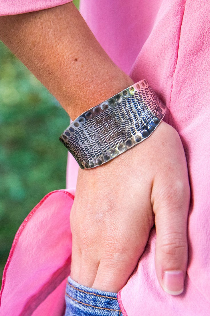 Handmade Kashi  bracelet – antique silver-tone jewelry. Adjustable.