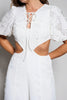 White embroidered jumpsuit with V-neckline