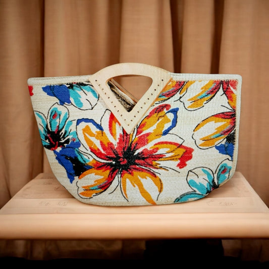 Floral Printed Jute Rectangle Tote Bag