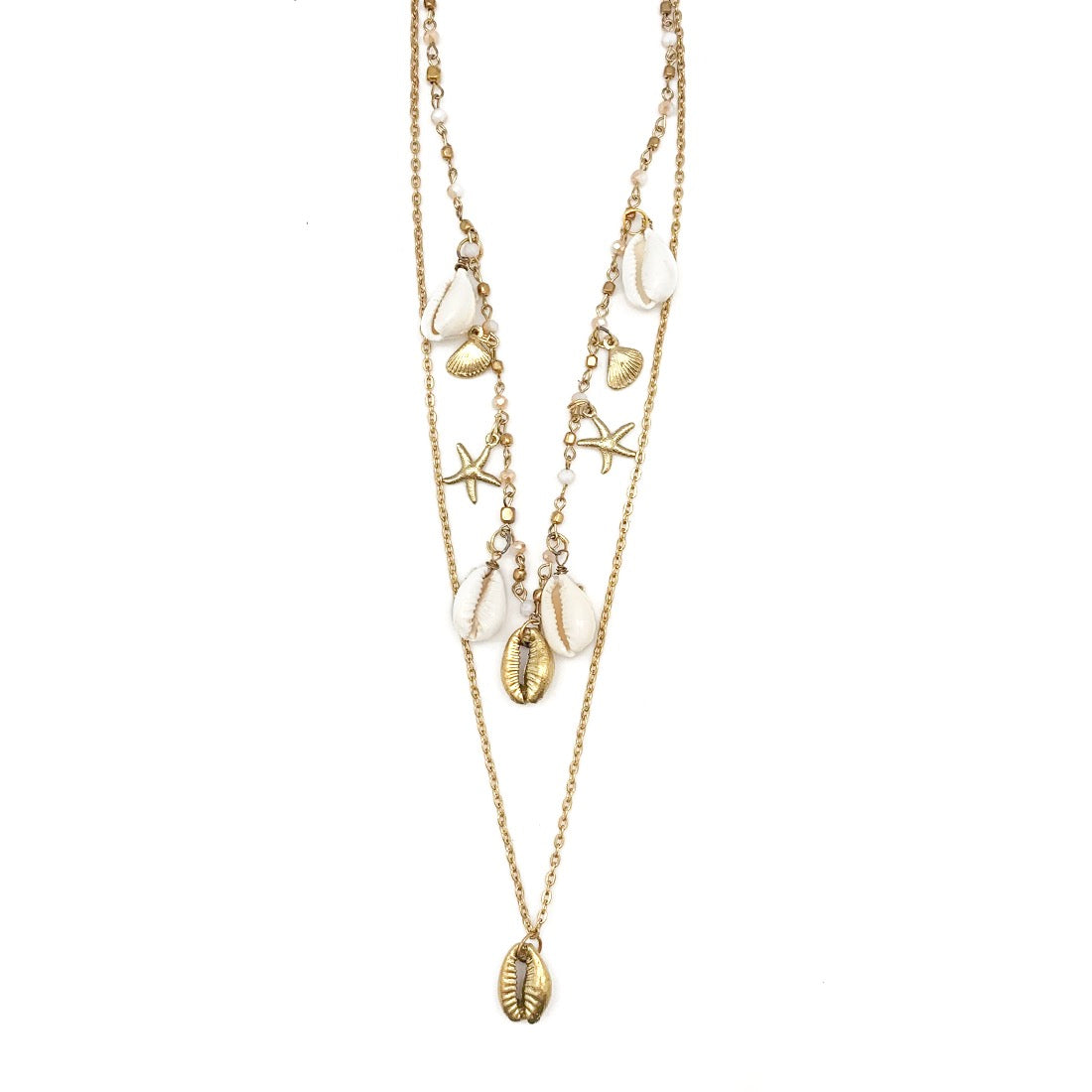 Gold Tone Sea Shell Layered Necklace