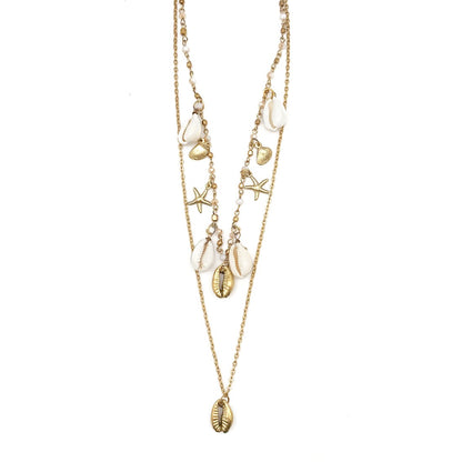 Gold Tone Sea Shell Layered Necklace