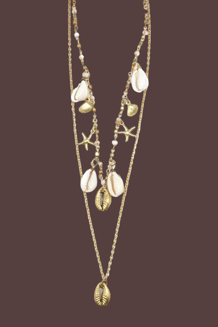Gold Tone Sea Shell Layered Necklace