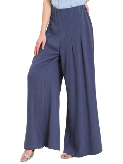 High Waisted Wide Leg Pants with Pin Tucks and Elastic Waistband