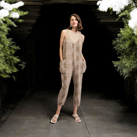 Maya Print Shoulder Tie Jumpsuit with Side Pockets