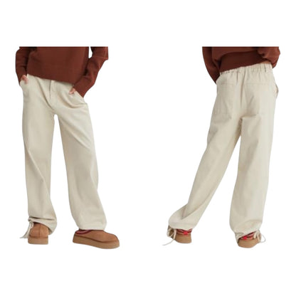 Cream Washed Twill Cinched Hem Pants