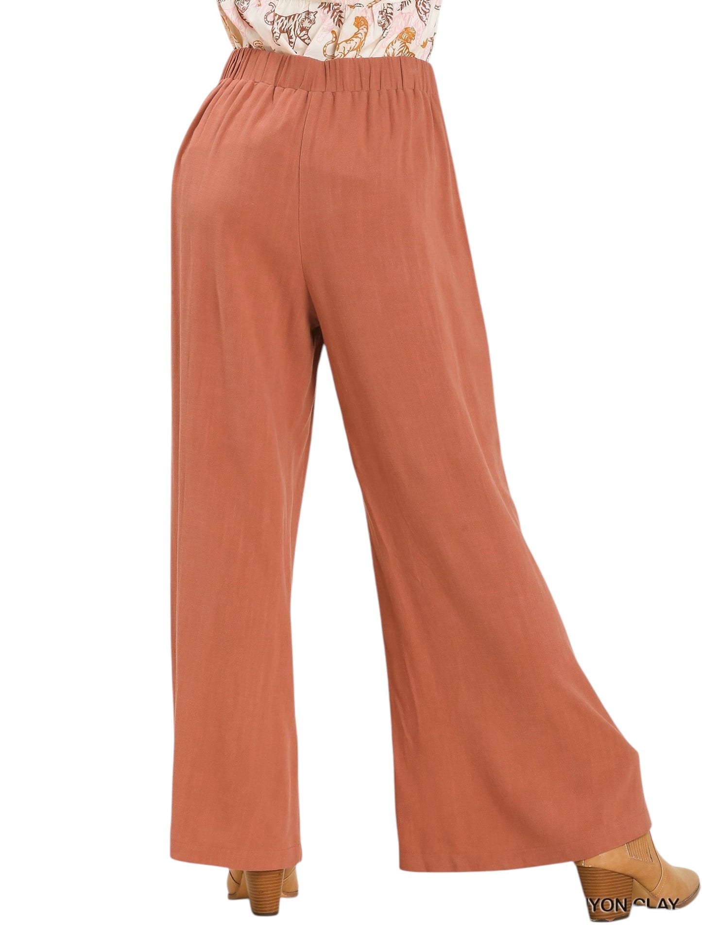High Waisted Wide Leg Pants with Pin Tucks and Elastic Waistband