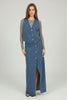 Dark denim button-front skirt, full length