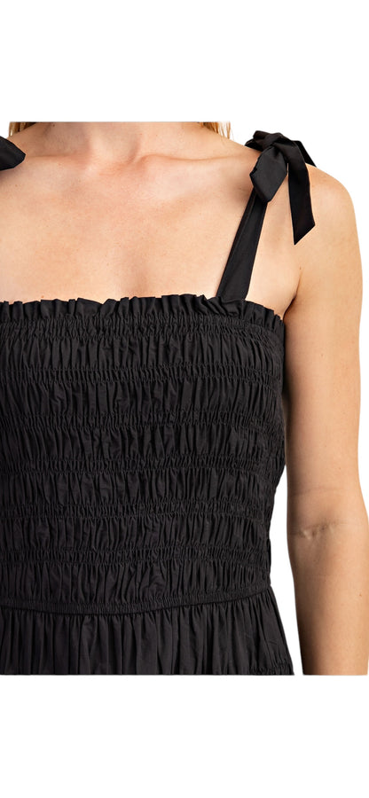 Smocked Maxi Dress with Shoulder Tie