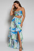 Tropical print two-piece crop top and skirt set