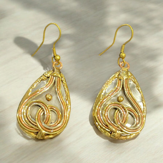 Mixed Metal Tear Drop Swirl Earrings