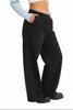 Black cotton wide-leg pants with comfortable elastic waist