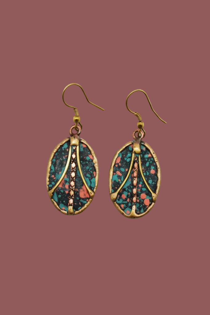 Bohemian Oval Metal Speckled Patina Earrings