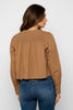 Brown long-sleeve smock top in 100% cotton, side view