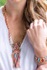 Multi-colored woven necklace close up