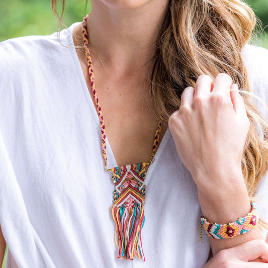 Handmade Multi Colored Woven Necklace