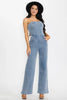 Stretch denim strapless wide-leg jumpsuit