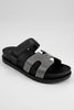 Black sparkle embellished slides top view