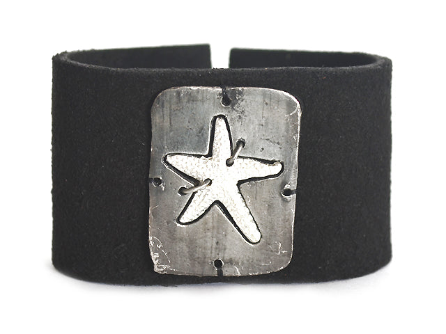 Handmade Silver Finish Star Fish Leather Bracelet