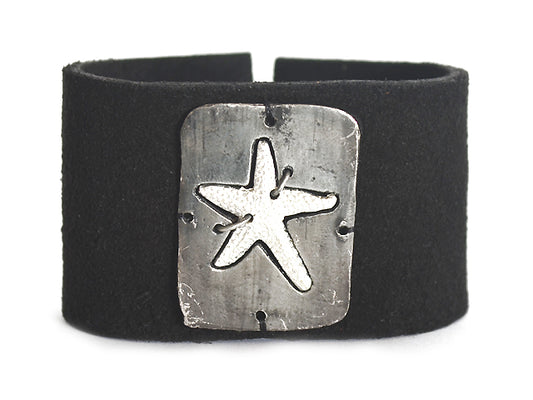 Handmade Silver Finish Star Fish Leather Bracelet