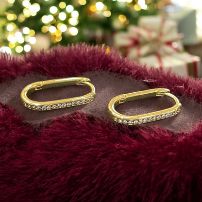 Gold Dipped Cz Pave Edge Oval Hoop Earrings