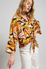 Retro abstract print wide sleeve top