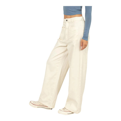 Cream High Waisted Wide Leg Pants