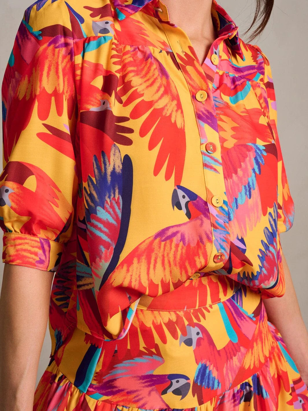 Tropical Bird Print Mini Skirt Set