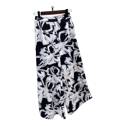 Black & White Elastic Waistband Wide Leg Floral Palazzo Pants